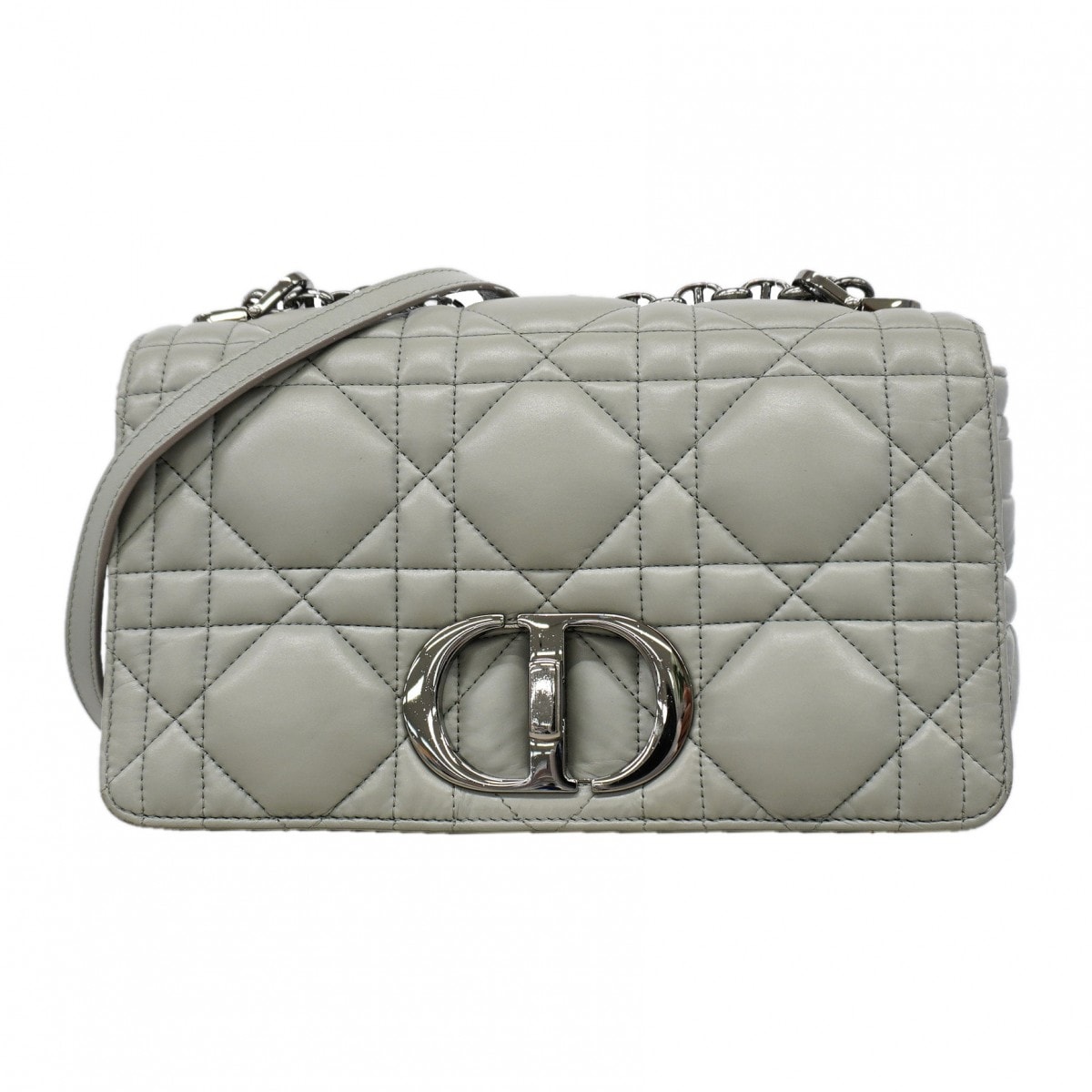 【6gd5198】クリスチャンディオール ショルダーバッグ カナージュ カロ レザー グレー シルバー金具【中古】レディース