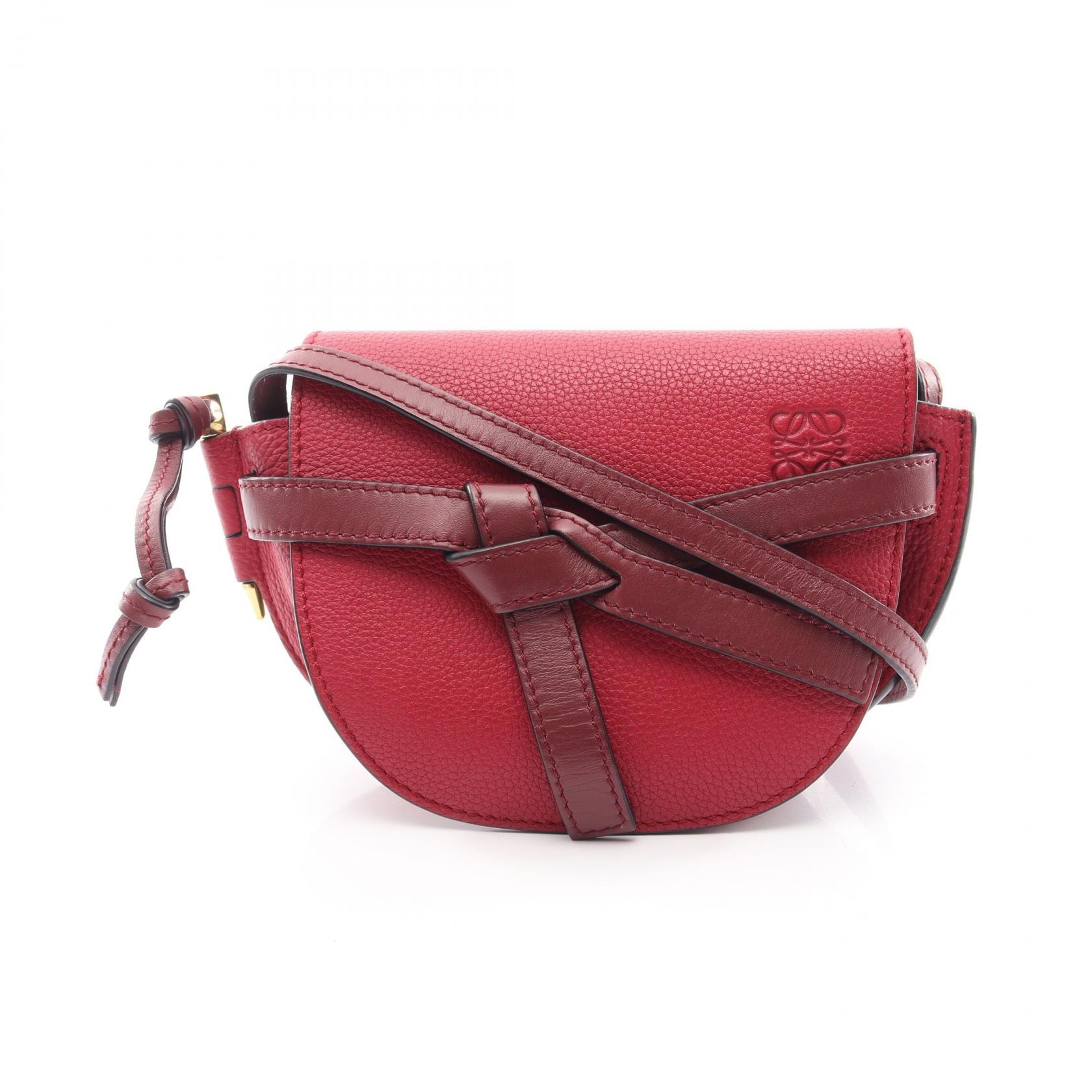 ロエベ LOEWE ゲートバッグ ミニ ショルダーバッグ バッグ レザー レディース レッド系 / ボルドー系 【中古】