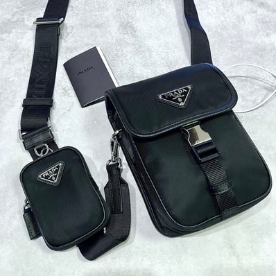 PRADA Re-Nylon and Saffiano Leather Shoulder Bag "Black"