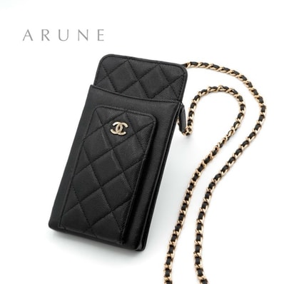 シャネル CHANEL バッグ ショルダーバッグ ブラック ゴールド ココマーク マトラッセ フォンポーチ フォンケース