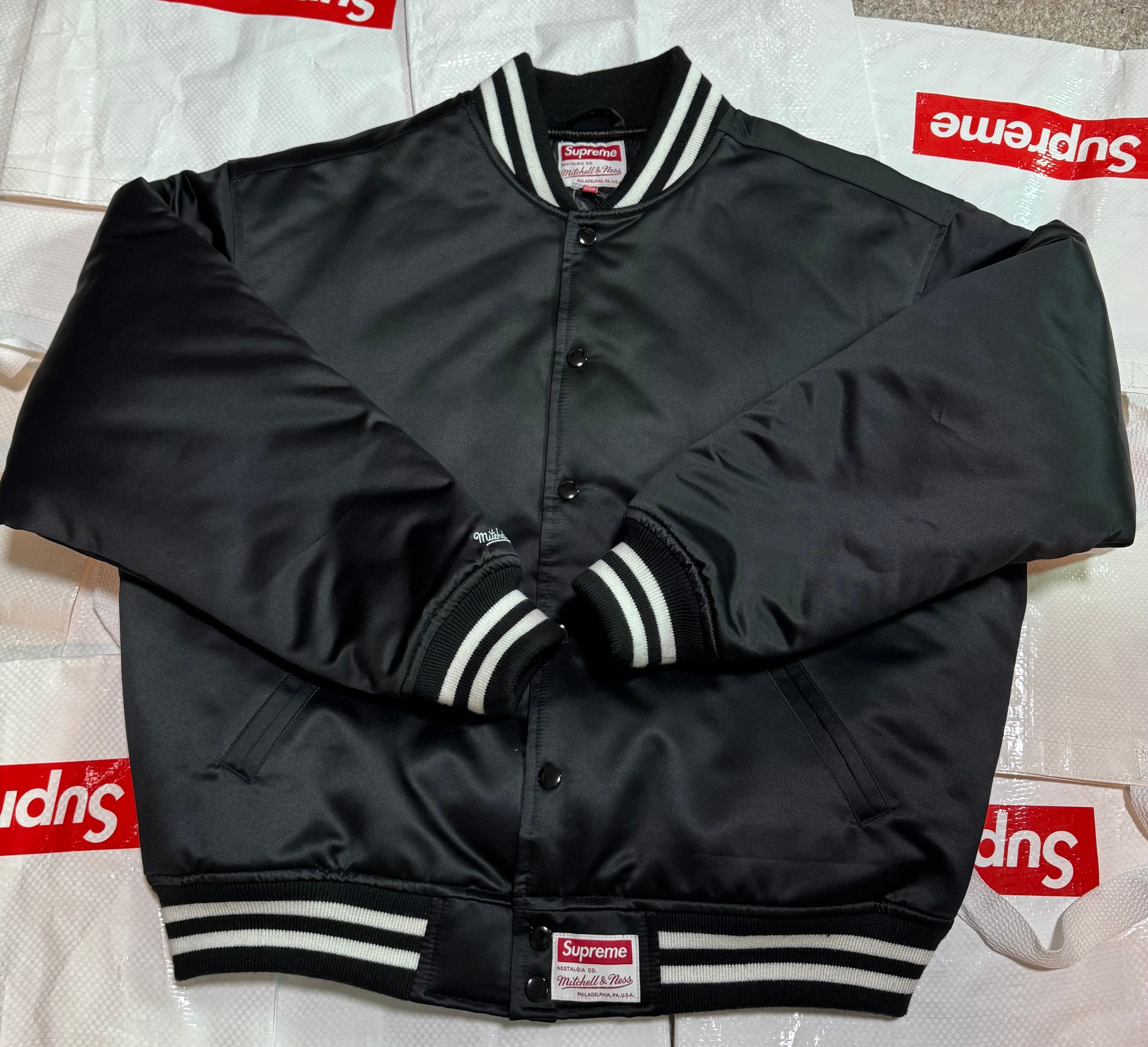 Supreme x Mitchell & Ness Satin Varsity Jacket "Black"