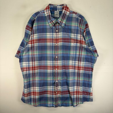 古着 ブルックスブラザーズ Brooks Brothers 半袖シャツ ボタンダウン 胸ポケット XL ブルー系 チェック メンズ