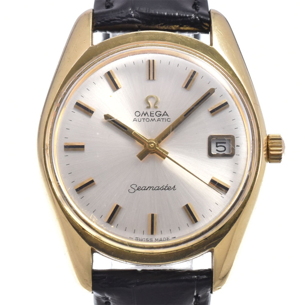 オメガ OMEGA 166.067 ヴィンテージ シーマスター キャップゴールド デイト シルバー 自動巻き メンズ 良品 腕時計 O#150684