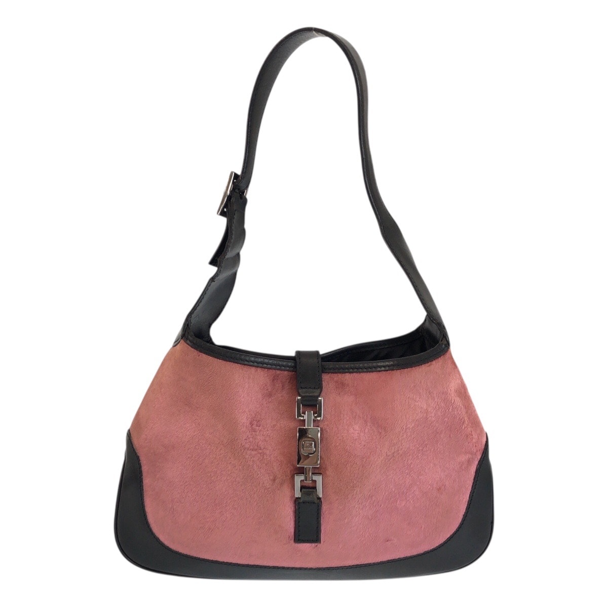 GUCCI グッチ ジャッキー ピンク ブラック シルバー金具 ベロア レザー/ ショルダーバッグ ハンドバッグ 601731 【中古】