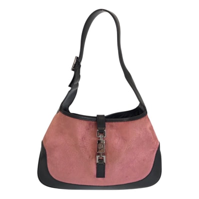 GUCCI グッチ ジャッキー ピンク ブラック シルバー金具 ベロア レザー/ ショルダーバッグ ハンドバッグ 601731 【中古】