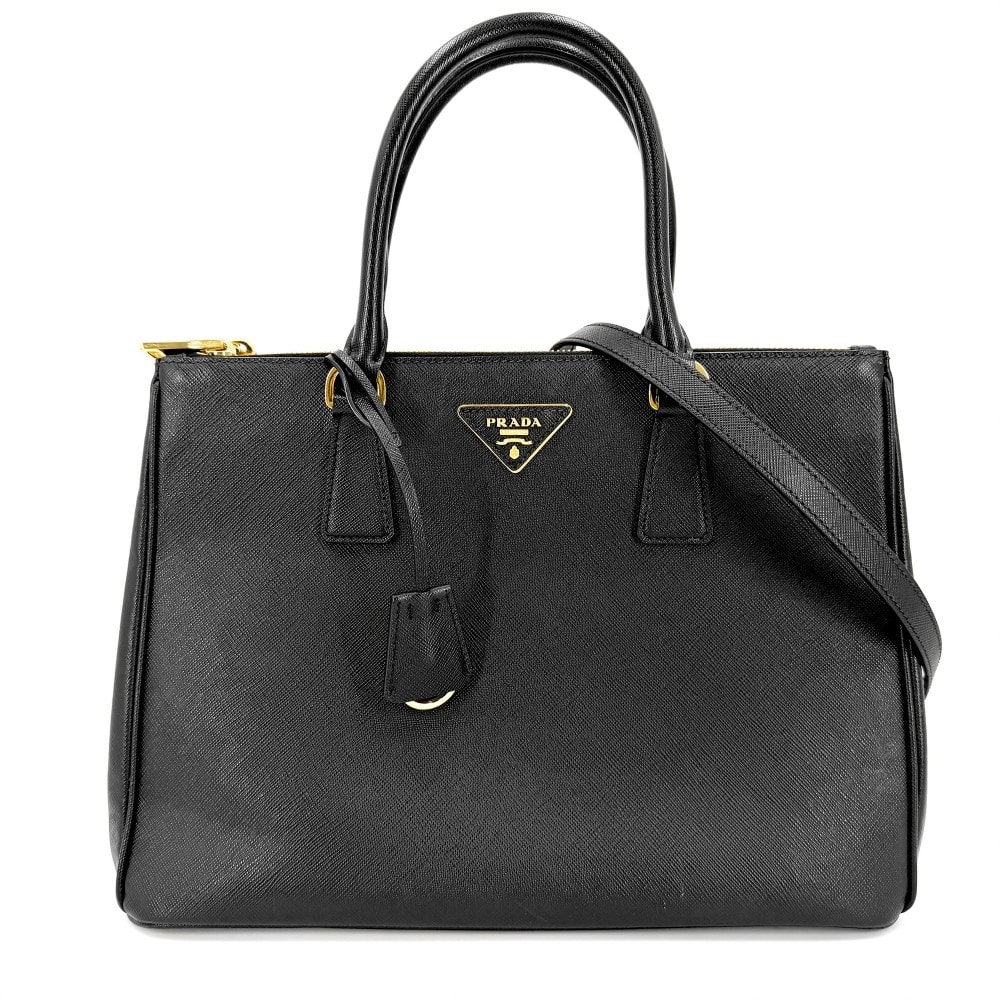 PRADA プラダ 2WAY ガレリア ラージ ハンドバッグ ショルダーバッグ 1BA274 レザー    ブラック 黒 ゴールド金具 レディース【中古品】