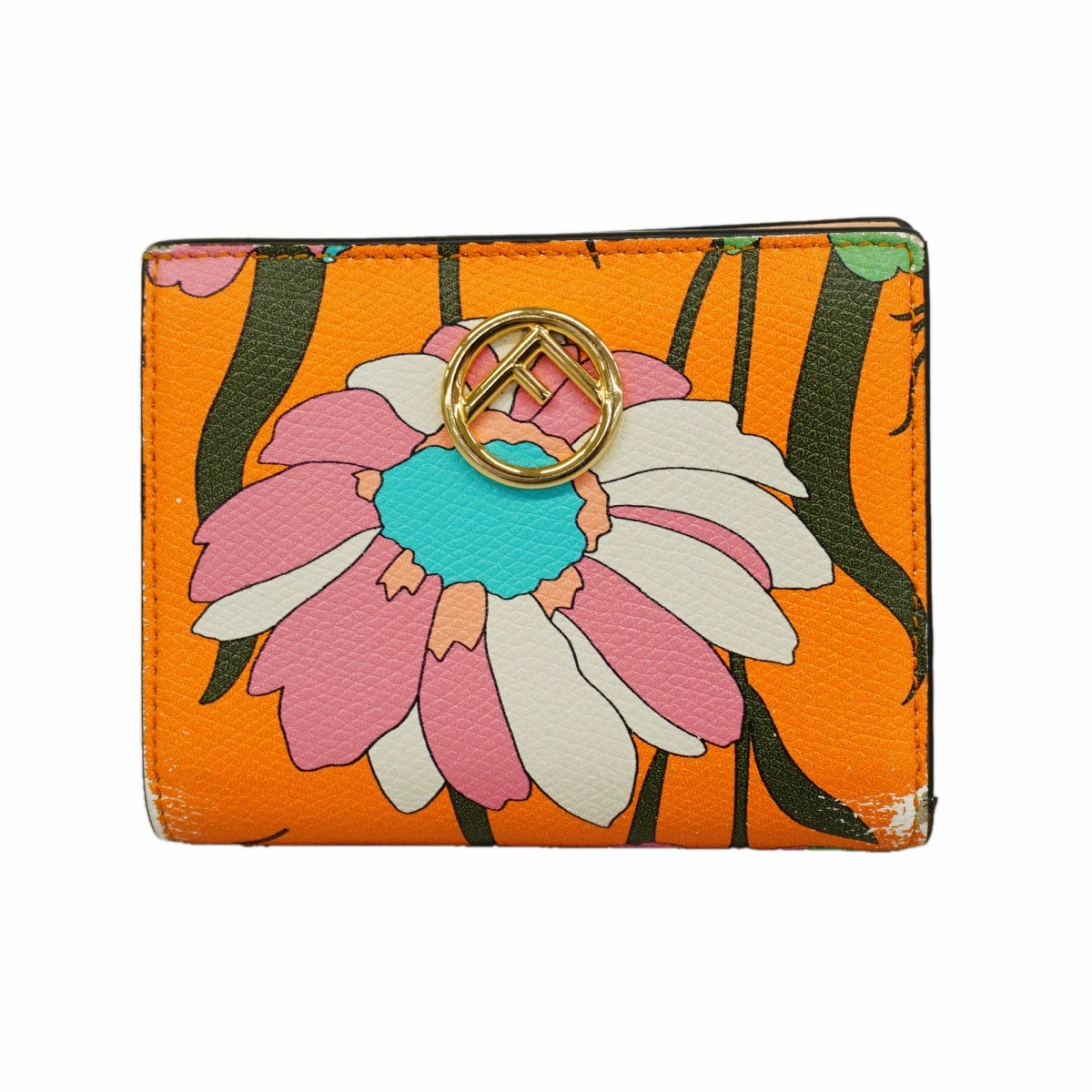 【6db2150】フェンディ 財布 レザー オレンジ マルチカラー ゴールド金具【中古】レディース