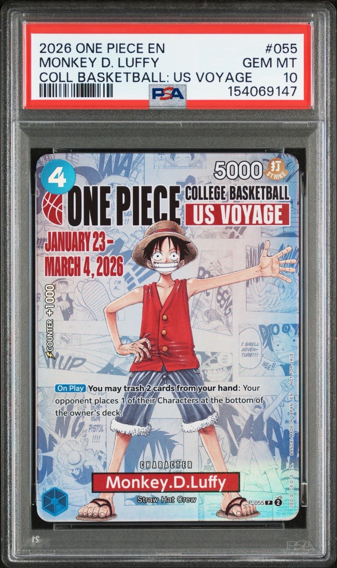 モンキー・D・ルフィ:P (開封済) [P-055]【英語版】(プロモーションカード「ワンピース カレッジ バスケットボール:USボヤージュ」)