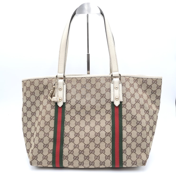 GUCCI(グッチ)GGキャンバス シェリーライン ヴィンテージ トートバッグ ベージュ ホワイト レザー レディース 139260 486628【中古】