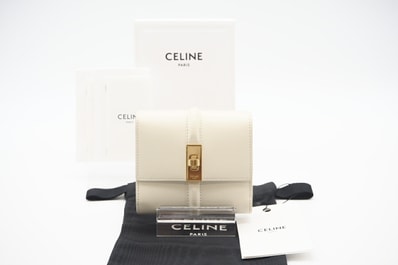 CELINE セリーヌ サテンドカーフスキン スモールトリフォールドウォレット 10F523CQ7.38NO 三つ折り財布 ホワイト サテン レディース