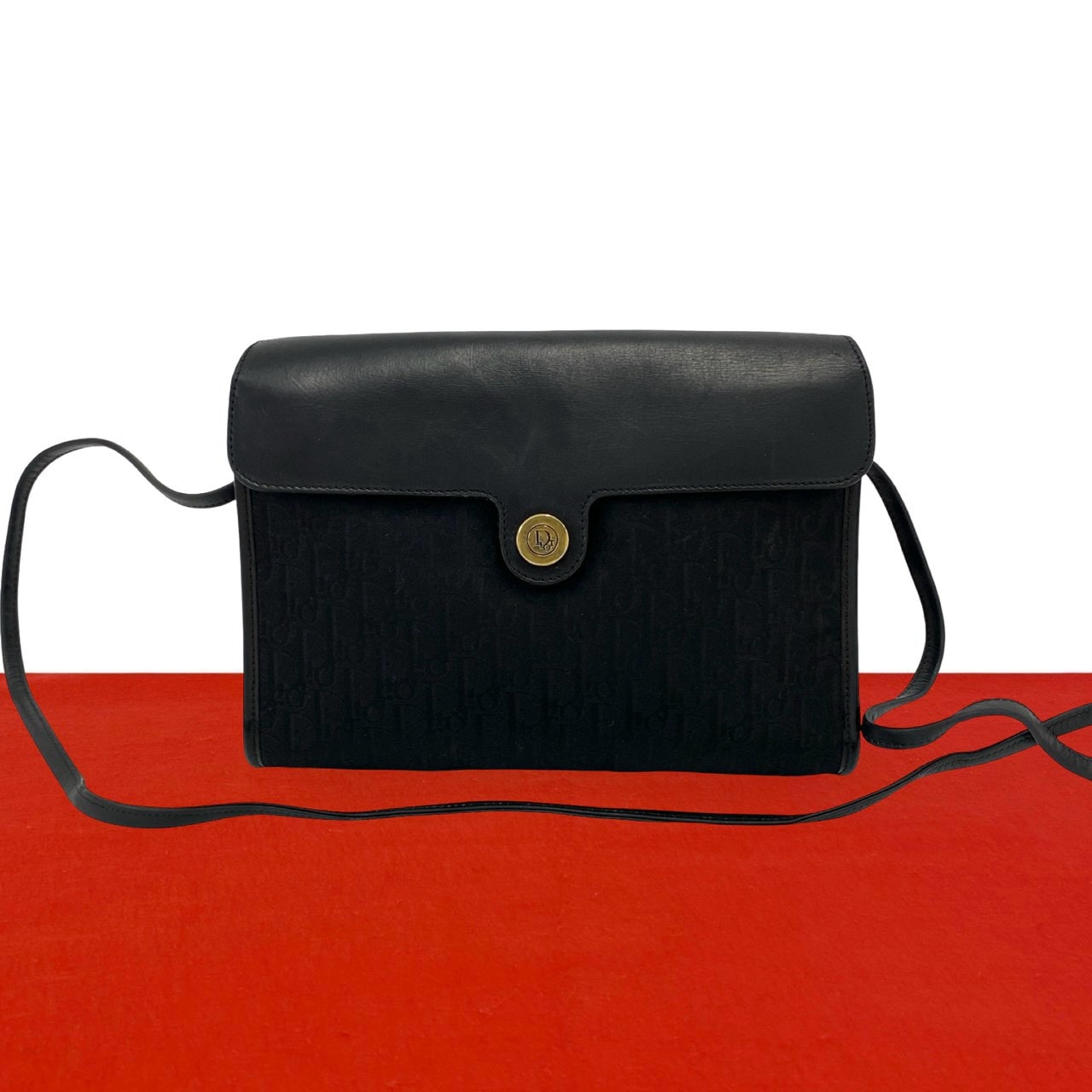 Christian Dior ディオール トロッター 柄 ロゴ 金具 レザー キャンバス ショルダーバッグ ブラック
91075