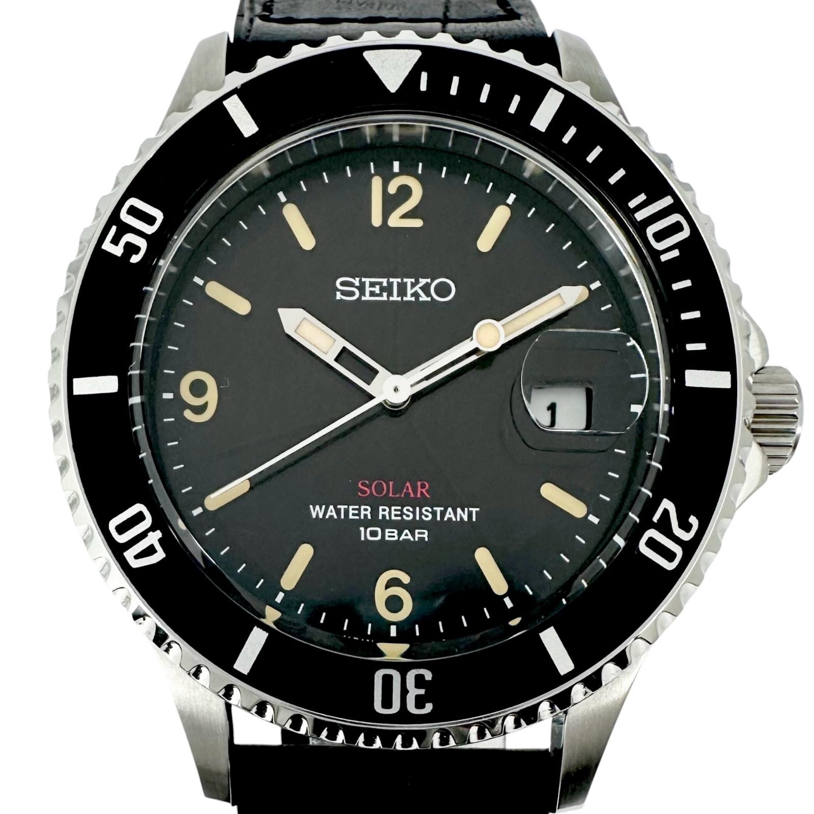 極美品 SEIKO セイコー ソーラー V157-HADO 腕時計 ステンレススチール/レザー ブラック クォーツ ブラック文字盤 メンズ【中古】