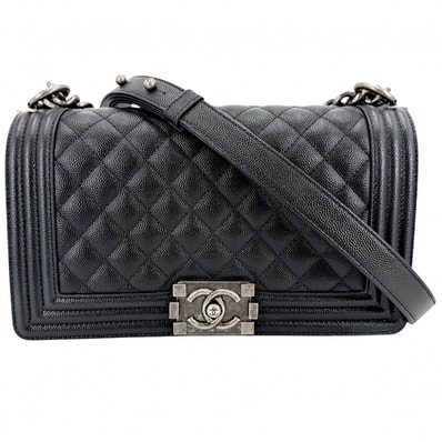 CHANEL シャネル ショルダーバッグ マトラッセ ボーイシャネル ココマーク 肩掛け 斜め掛け BOY CHANEL キャビアスキン ブラック 黒 マットシルバー金具 レディース【中古品】
