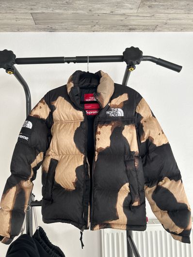Supreme x The North Face Bleached Denim Print Nuptse Jacket "Black"