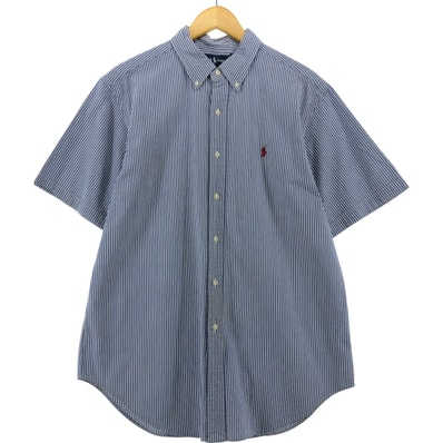 古着 ラルフローレン Ralph Lauren CLASSIC FIT クラシックフィット シアサッカー 半袖 ボタンダウン ストライプシャツ メンズL相当/eaa535579