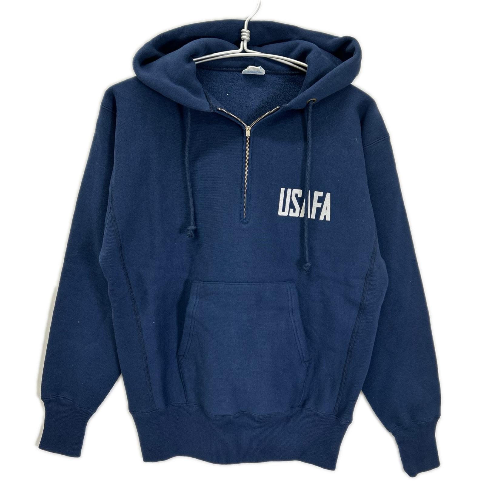 チャンピオン C3-A119 ネイビー コットン リバースウィーブ USAFA ハーフジップ フーディスウェットプルオーバー SMALL