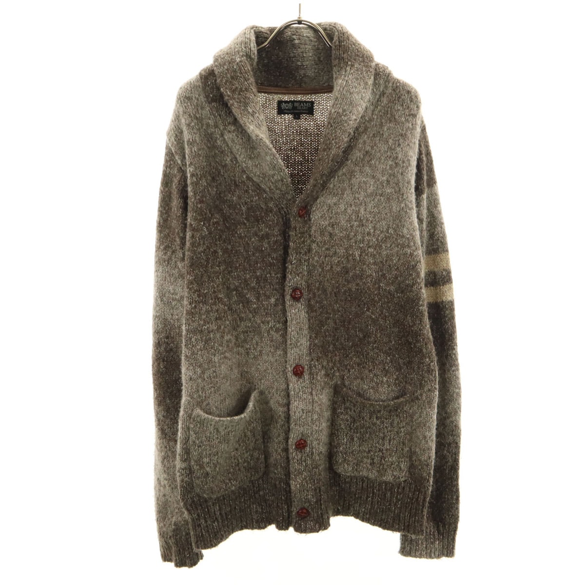 BEAMS HEART ビームスハート 長袖 ショールカラー ニットカーディガン L ブラウングレー系