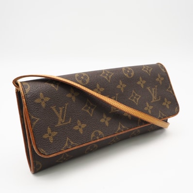 LOUIS VUITTON ルイ・ヴィトン モノグラム ポシェット ツインGM M51852 ショルダーバッグ ブラウン コーティングキャンバス レザー レディース