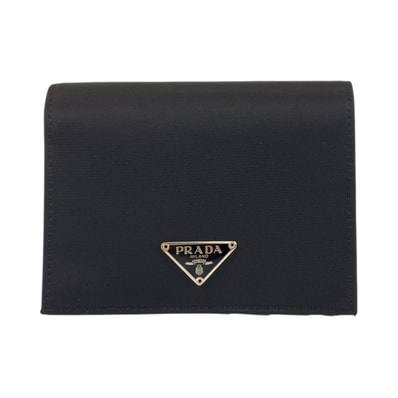 美品 PRADA プラダ テスート 三角ロゴプレート ブラック 黒 シルバー金具 ナイロン レザー/ 折り財布 コンパクトウォレット 男女兼用 601875 【中古】