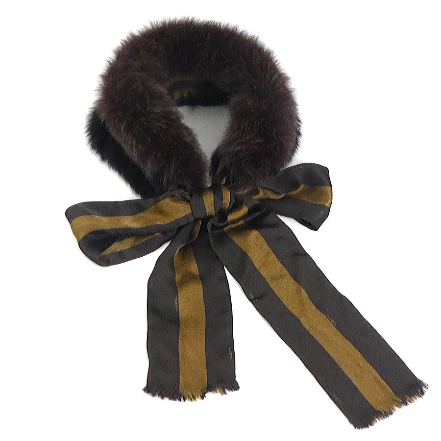 フェンディ FENDI ストール フォックス/ラビットファー/シルク ブラウン系 レディース【中古】 r10480a