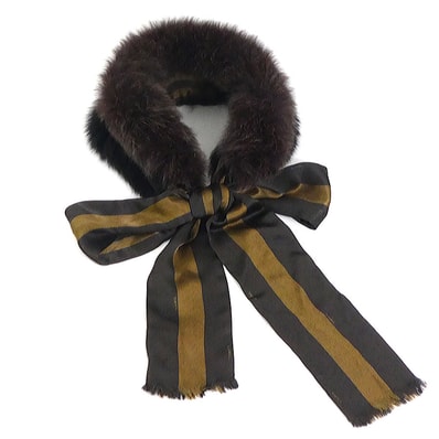 フェンディ FENDI ストール フォックス/ラビットファー/シルク ブラウン系 レディース【中古】 r10480a