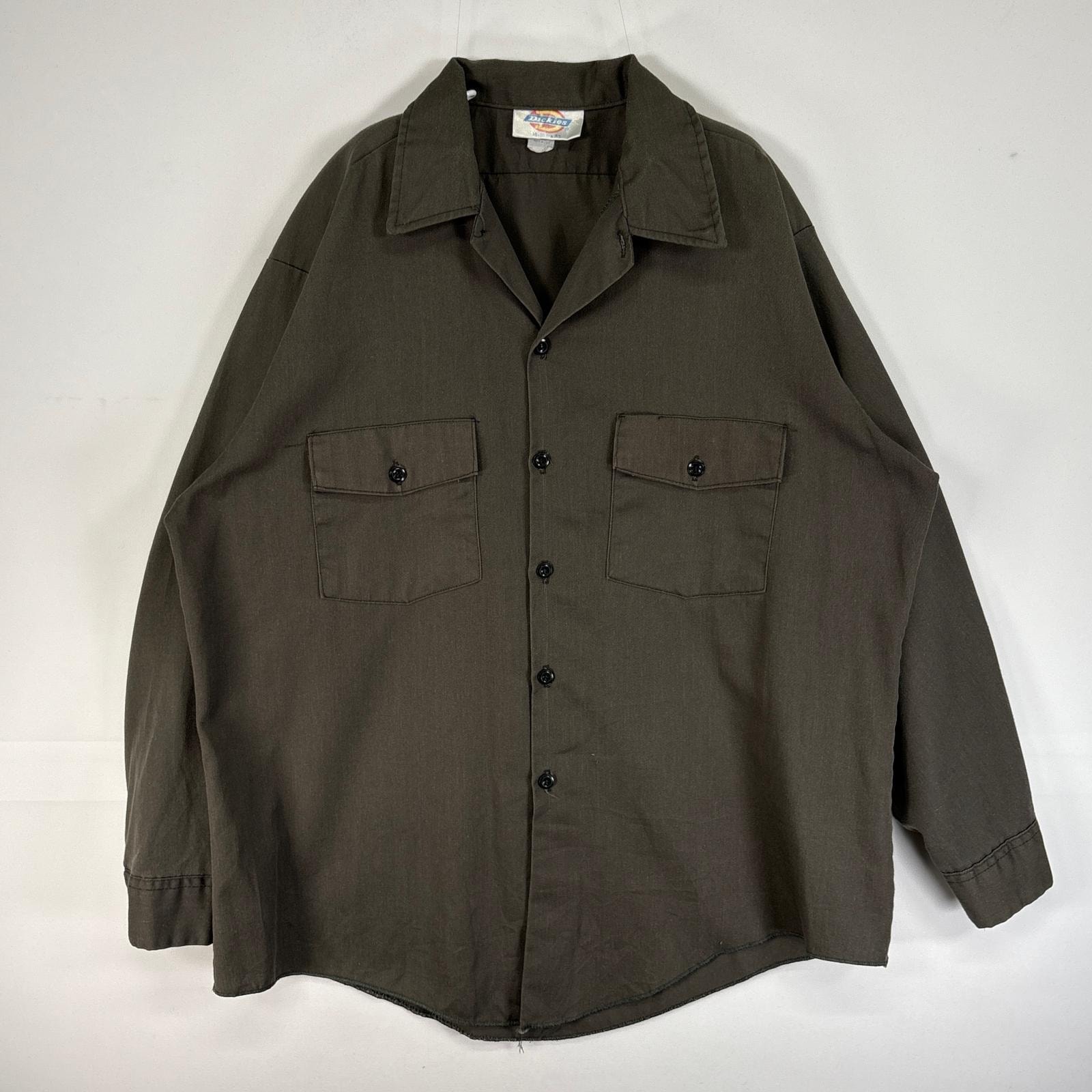 古着 80's~90's/80年代~90年代 ヴィンテージ ディッキーズ Dickies 長袖シャツ ワーク フラップポケ USA製 フェード 54828 カーキ 無地 メンズ