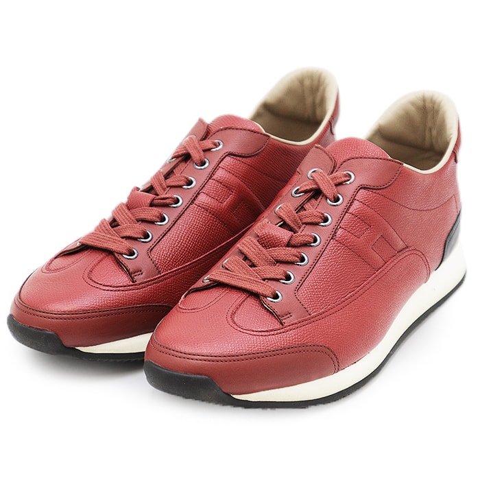 【美品】 エルメス クイック Hロゴ レザー ローカット スニーカー メンズ レッド 41 HERMES