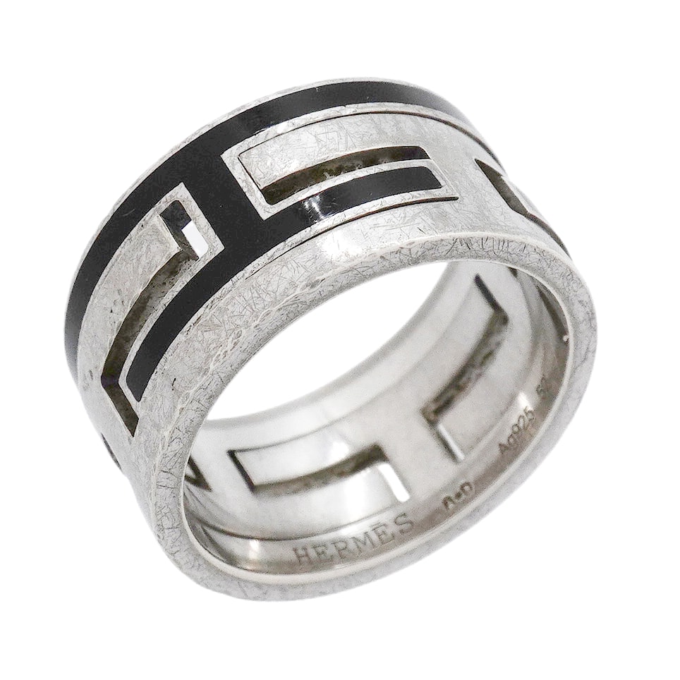 【6jgb0287】エルメス リング ムーブアッシュ シルバー925 ブラック #52【中古】レディース