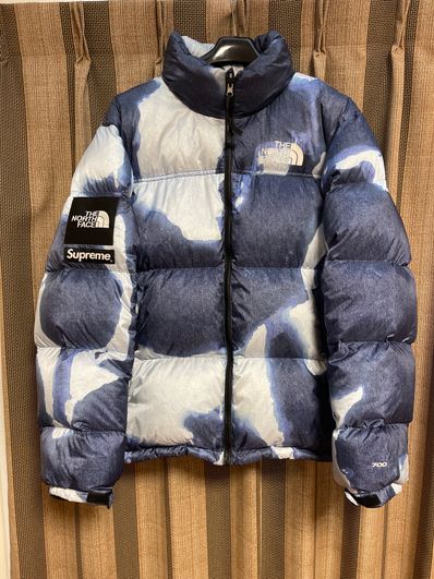 Supreme x The North Face Bleached Denim Print Nuptse Jacket "Indigo"