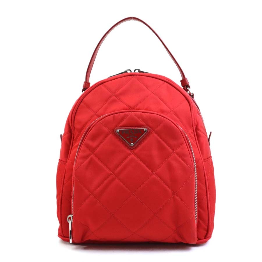 プラダ PRADA リュック キルティング ナイロン/レザー レッド シルバー レディース【中古】 e60915i