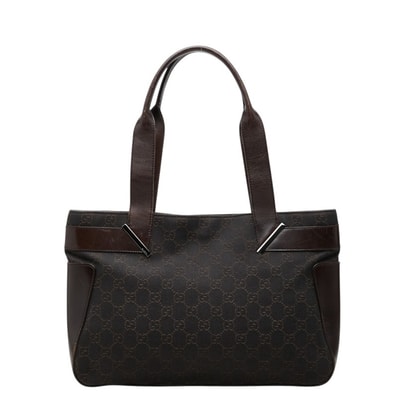 グッチ GGキャンバス トートバッグ 73983 ブラウン キャンバス レザー レディース GUCCI 中古