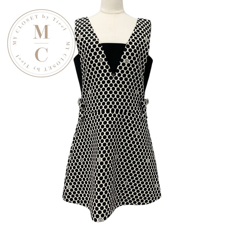 ルイヴィトン LOUIS VUITTON ワンピース ブラック ホワイト LVロゴ ドット リボン ドレス