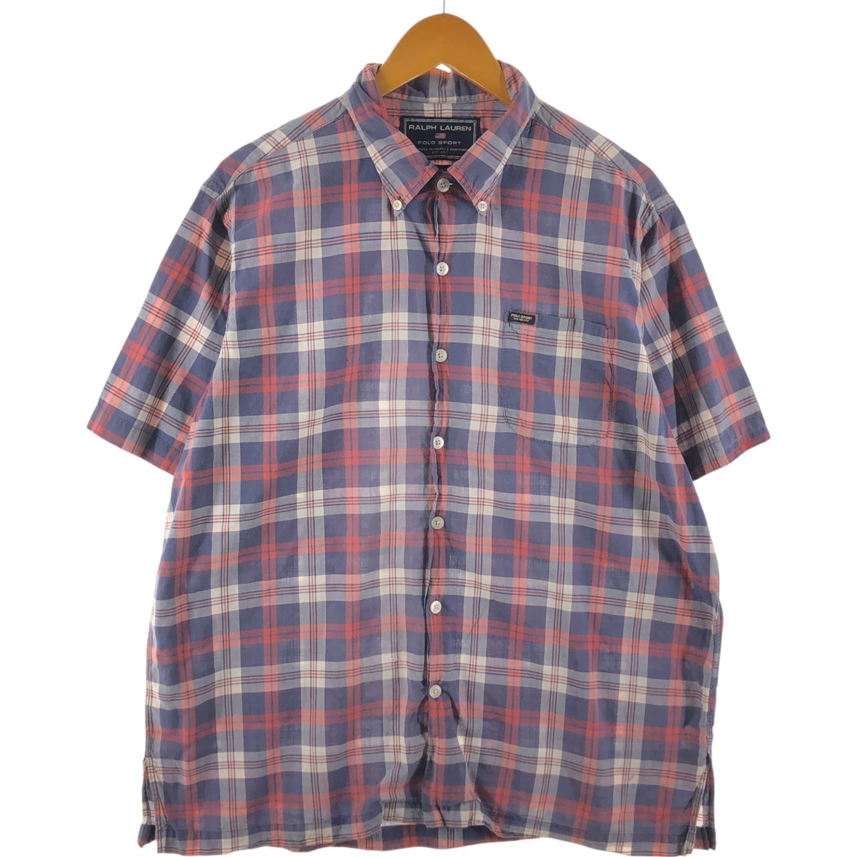 古着 90年代 ラルフローレン Ralph Lauren POLO SPORT ポロスポーツ 半袖 ボタンダウン チェックシャツ ボックスシャツ メンズL相当 ヴィンテージ/eaa532294