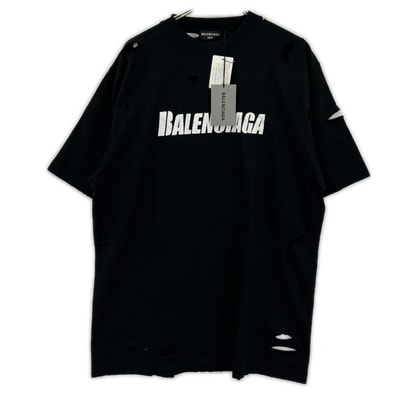 バレンシアガ 21年 651795 ブラック デストロイ加工 Tシャツ XXS