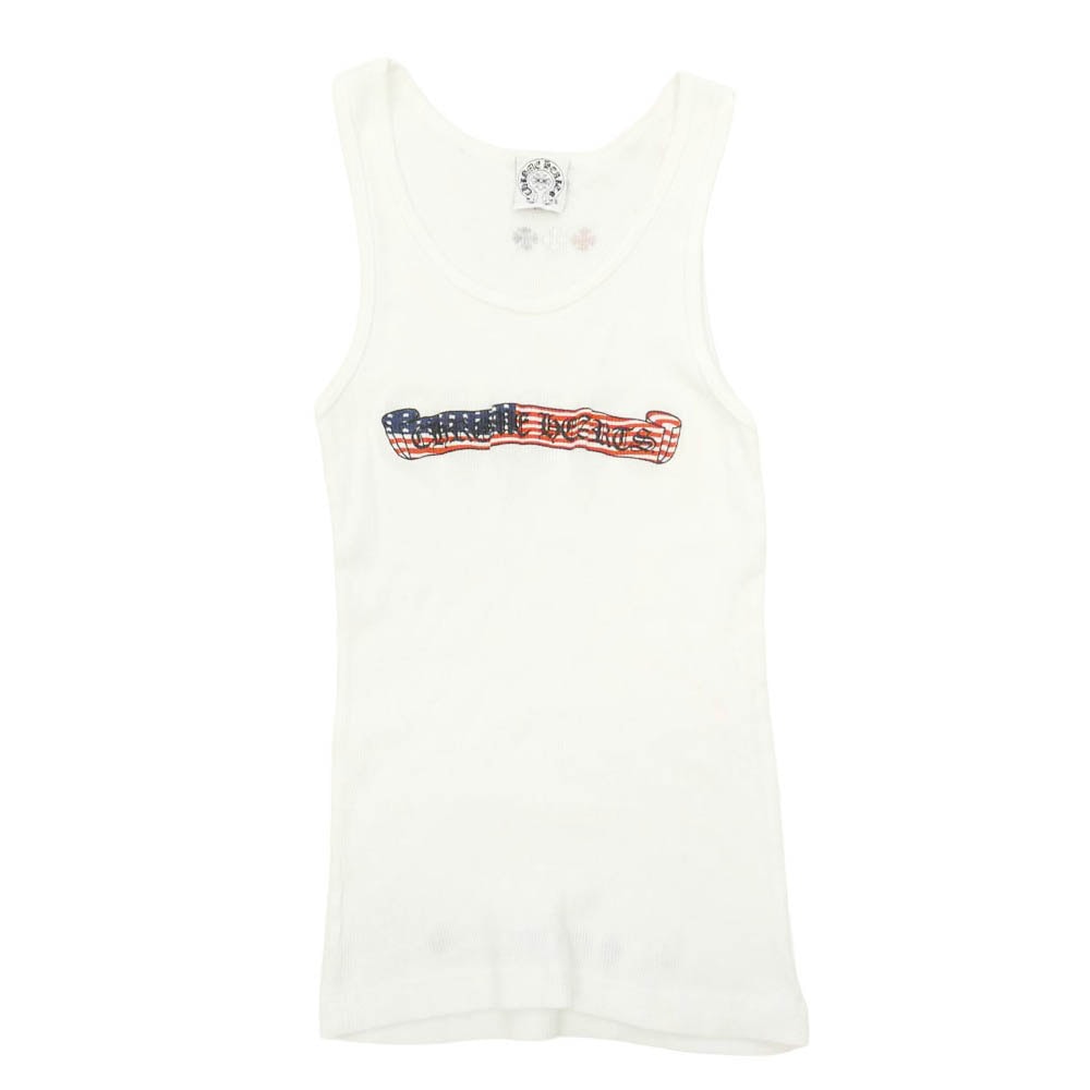 CHROME HEARTS クロムハーツ(原本無) オールド 星条旗 スクロールラベル プリント ノースリーブ タンクトップ ホワイト系 M【中古】