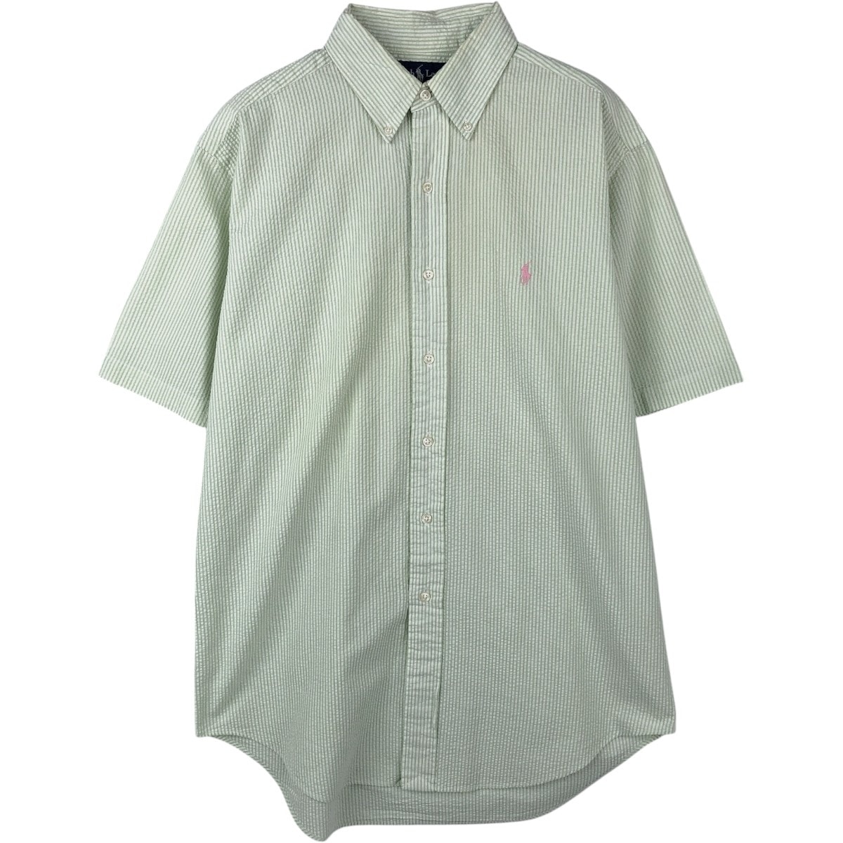 古着 ラルフローレン Ralph Lauren CLASSIC FIT シアサッカー 半袖 ボタンダウン ストライプシャツ メンズM相当/eaa665065