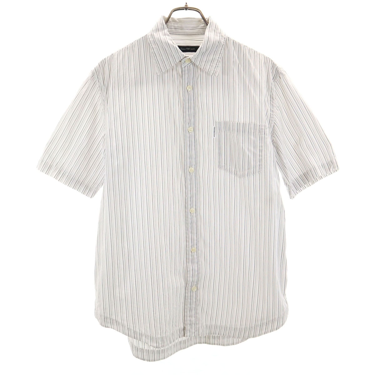 Calvin klein Jeans カルバンクラインジーンズ ストライプ柄 半袖 コットンシャツ M ホワイト