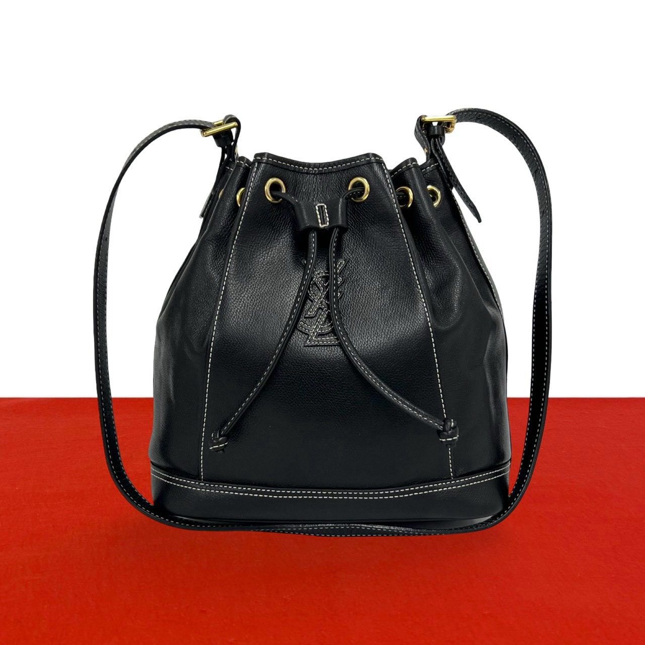YVES SAINT LAURENT イヴ・サンローラン YSL ロゴ レザー ショルダーバッグ ブラック
 04475