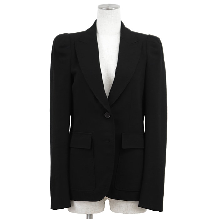SALE【美品】GUCCI グッチ テーラードジャケット サイズ 40 レディース 2B 肩パット アウター ブラック 黒 イタリア製