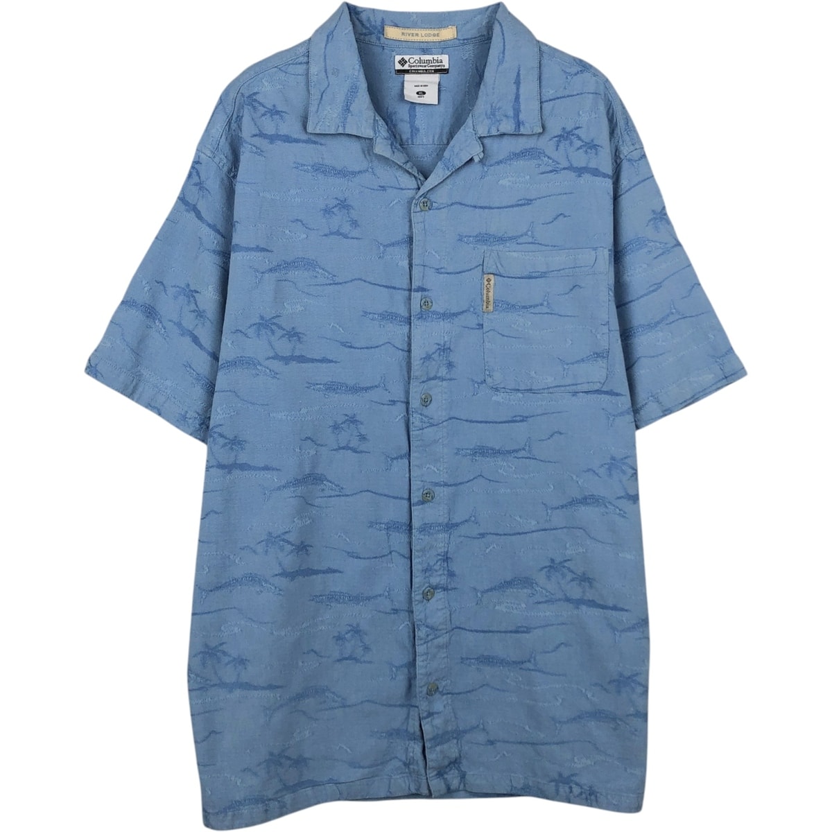 古着 00年代 コロンビア Columbia RIVER LODGE 総柄 魚柄 半袖 オープンカラー コットンシャツ ボックスシャツ メンズXL相当/eaa650672