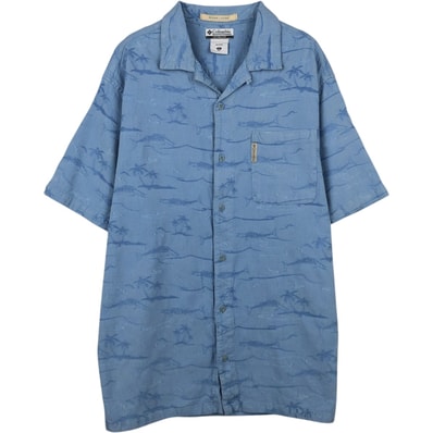 古着 00年代 コロンビア Columbia RIVER LODGE 総柄 魚柄 半袖 オープンカラー コットンシャツ ボックスシャツ メンズXL相当/eaa650672
