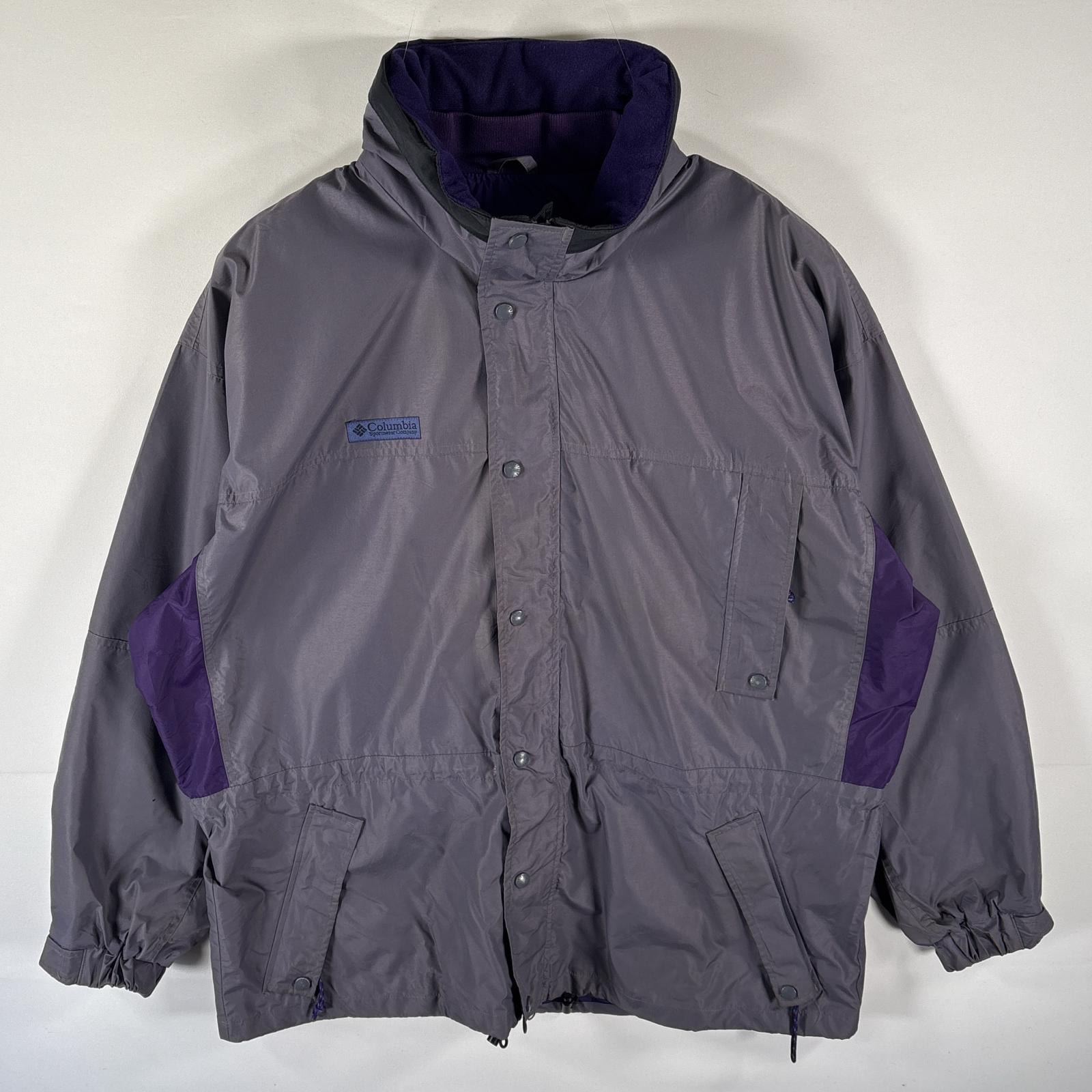 古着 コロンビア Columbia マウンテンパーカー ナイロンジャケット フルジップ ツートンカラー フード収納 XL グレー系 メンズ