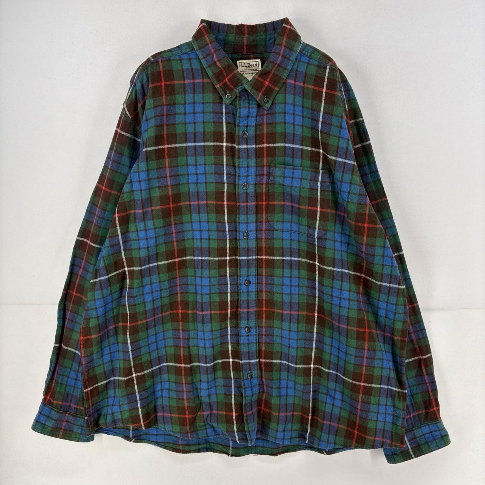 古着 エルエルビーン L.L.Bean 長袖シャツ 胸ポケット ネルシャツ 大きいサイズ ボタンダウン 2XL  ブルー系 チェック メンズ