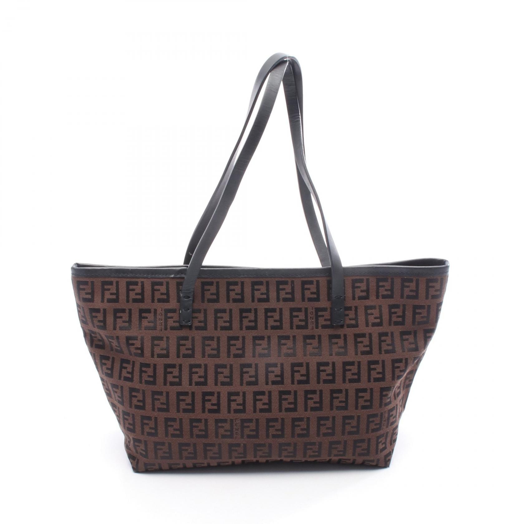 フェンディ FENDI ズッキーノ トートバッグ バッグ キャンバス レザー レディース ブラウン系 / ブラック系 8BH075 【中古】