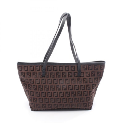 フェンディ FENDI ズッキーノ トートバッグ バッグ キャンバス レザー レディース ブラウン系 / ブラック系 8BH075 【中古】
