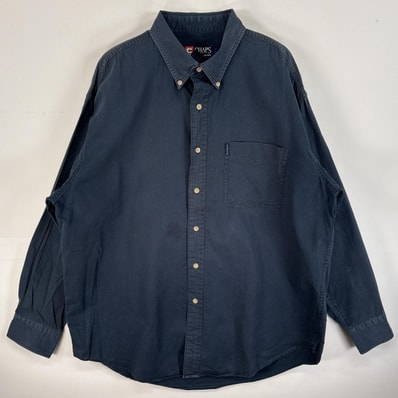 古着 90's/90年代 チャップスラルフローレン CHAPS RALPHLAUREN 長袖シャツ ワンポイント ロゴ ボタンダウンシャツ 大きいサイズ XL ネイビー 無地 メンズ