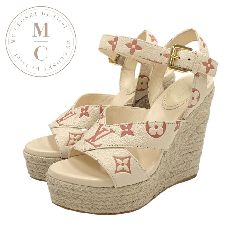 ルイヴィトン LOUIS VUITTON スターボードライン モノグラム サンダル 靴 シューズ レザー ベージュ ウェッジソール エスパドリーユ