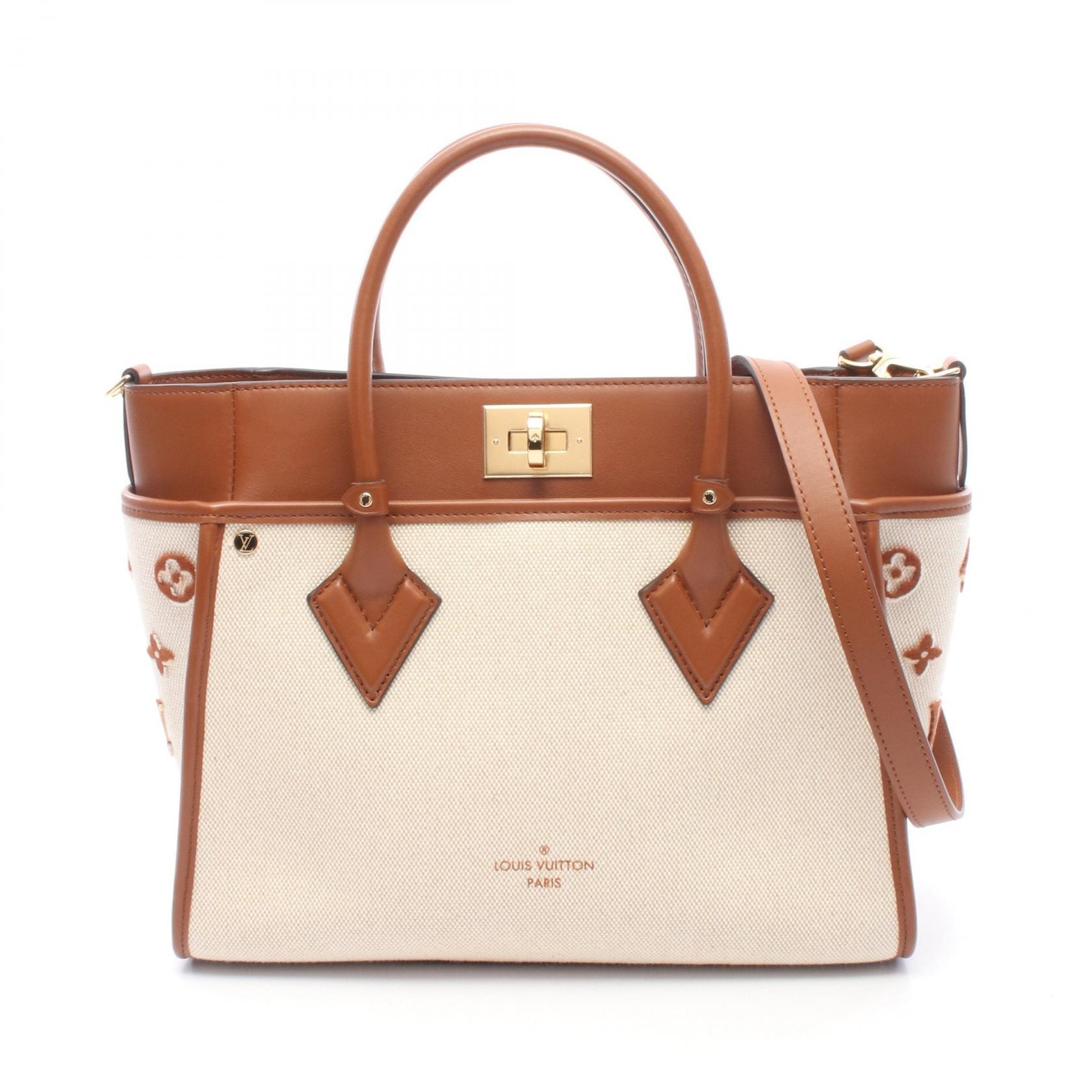 ルイ・ヴィトン LOUIS VUITTON オンマイサイドMM モノグラムタフタージュ ブラン 2WAY ハンドバッグ バッグ キャンバス レザー ベージュ レディース ベージュ系 / ブラウン系 M22191 【中古】