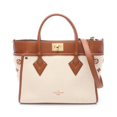 ルイ・ヴィトン LOUIS VUITTON オンマイサイドMM モノグラムタフタージュ ブラン 2WAY ハンドバッグ バッグ キャンバス レザー ベージュ レディース ベージュ系 / ブラウン系 M22191 【中古】
