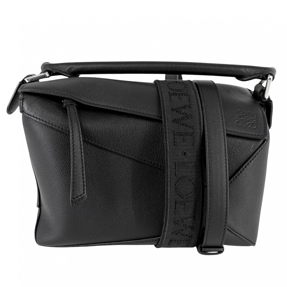 LOEWE ロエベ 2WAY パズルバッグ スモール ハンドバッグ ショルダーバッグ 肩掛け 斜め掛け レザー    ブラック 黒 シルバー金具 レディース 美品【中古品】